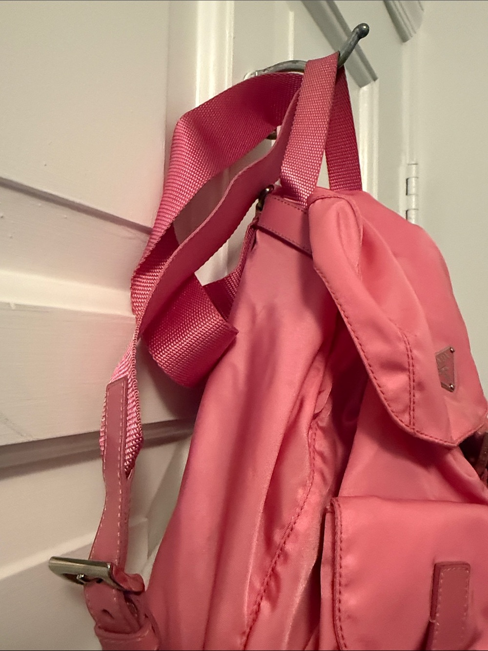 Prada Coral Pink Nylon Backpack with Front Buckle Pockets - Picture 4 of 7